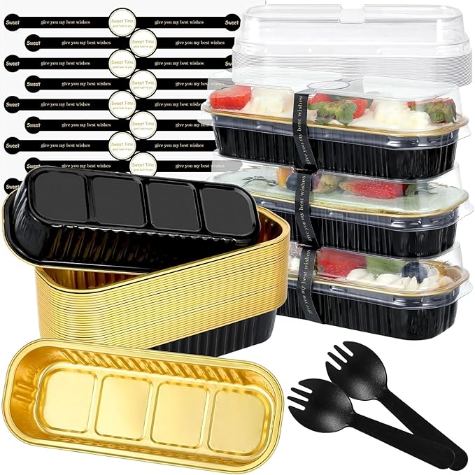 50Set Mini Loaf Cake Cases 200ML,Mini Loaf Tins with Lids and fork-spoon SALE