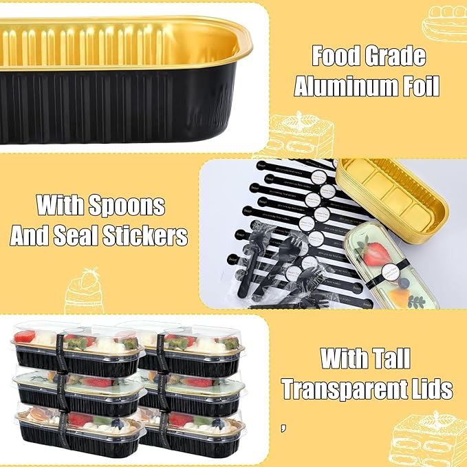 50Set Mini Loaf Cake Cases 200ML,Mini Loaf Tins with Lids and fork-spoon SALE