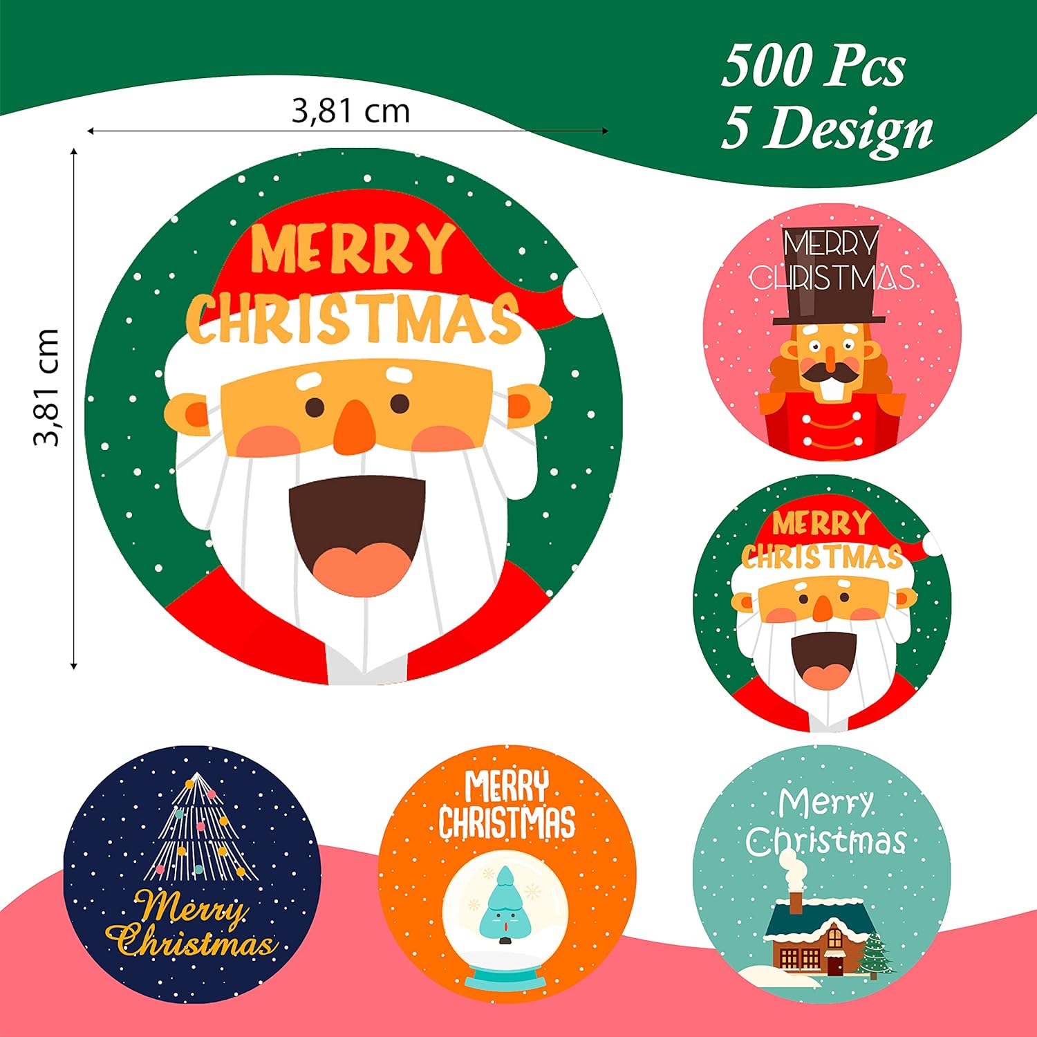 500xChristmas Stickers Merry Happy Xmas Thank You Labels Gift Craft Box 5 design