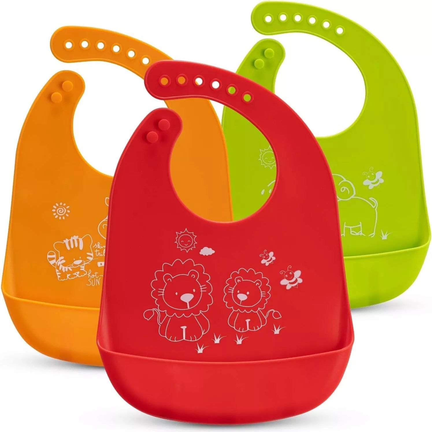 3X Baby Silicone Bibs Waterproof Feeding Bibs with Food Catcher Easy Wipe Clean