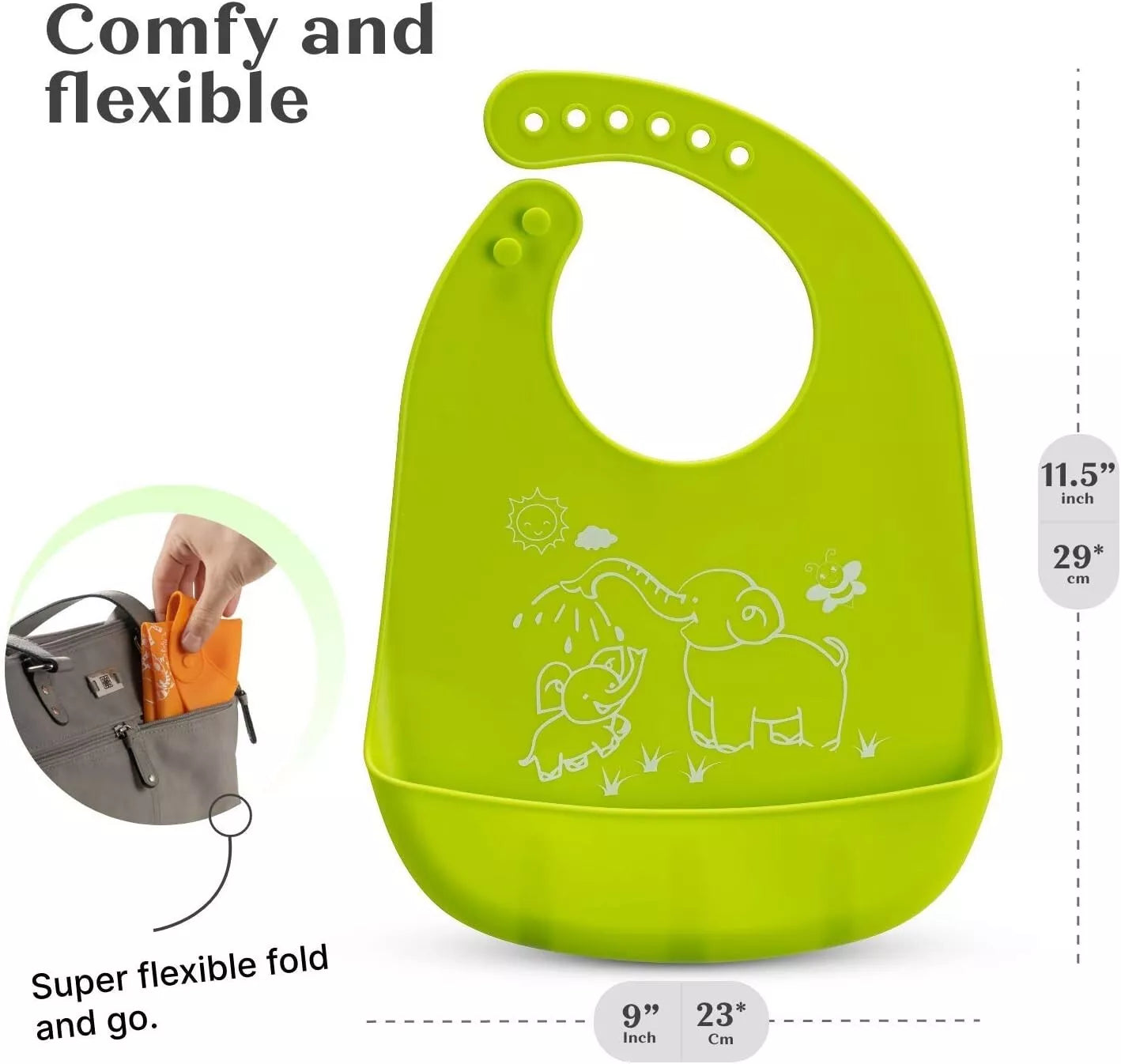 3X Baby Silicone Bibs Waterproof Feeding Bibs with Food Catcher Easy Wipe Clean