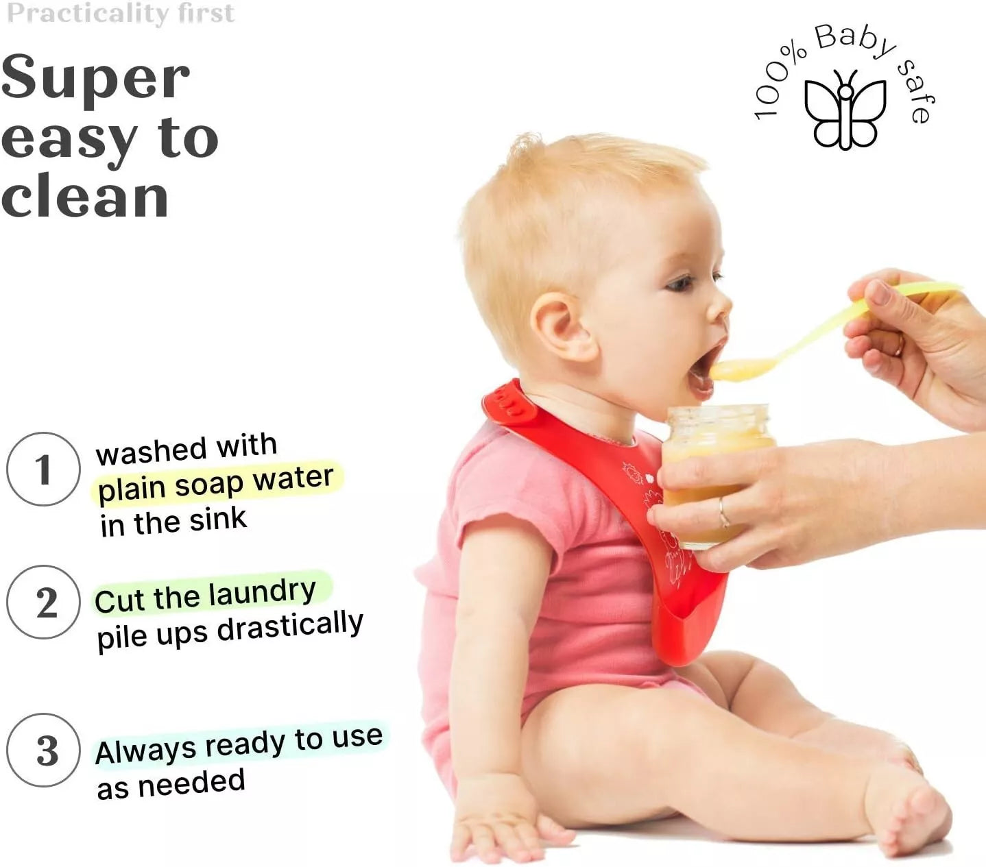 3X Baby Silicone Bibs Waterproof Feeding Bibs with Food Catcher Easy Wipe Clean
