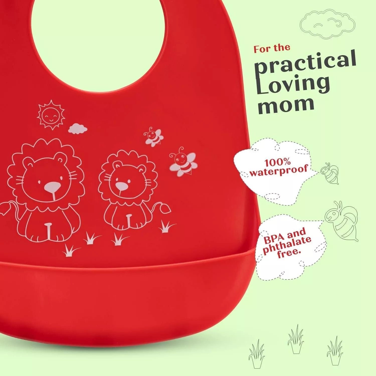3X Baby Silicone Bibs Waterproof Feeding Bibs with Food Catcher Easy Wipe Clean