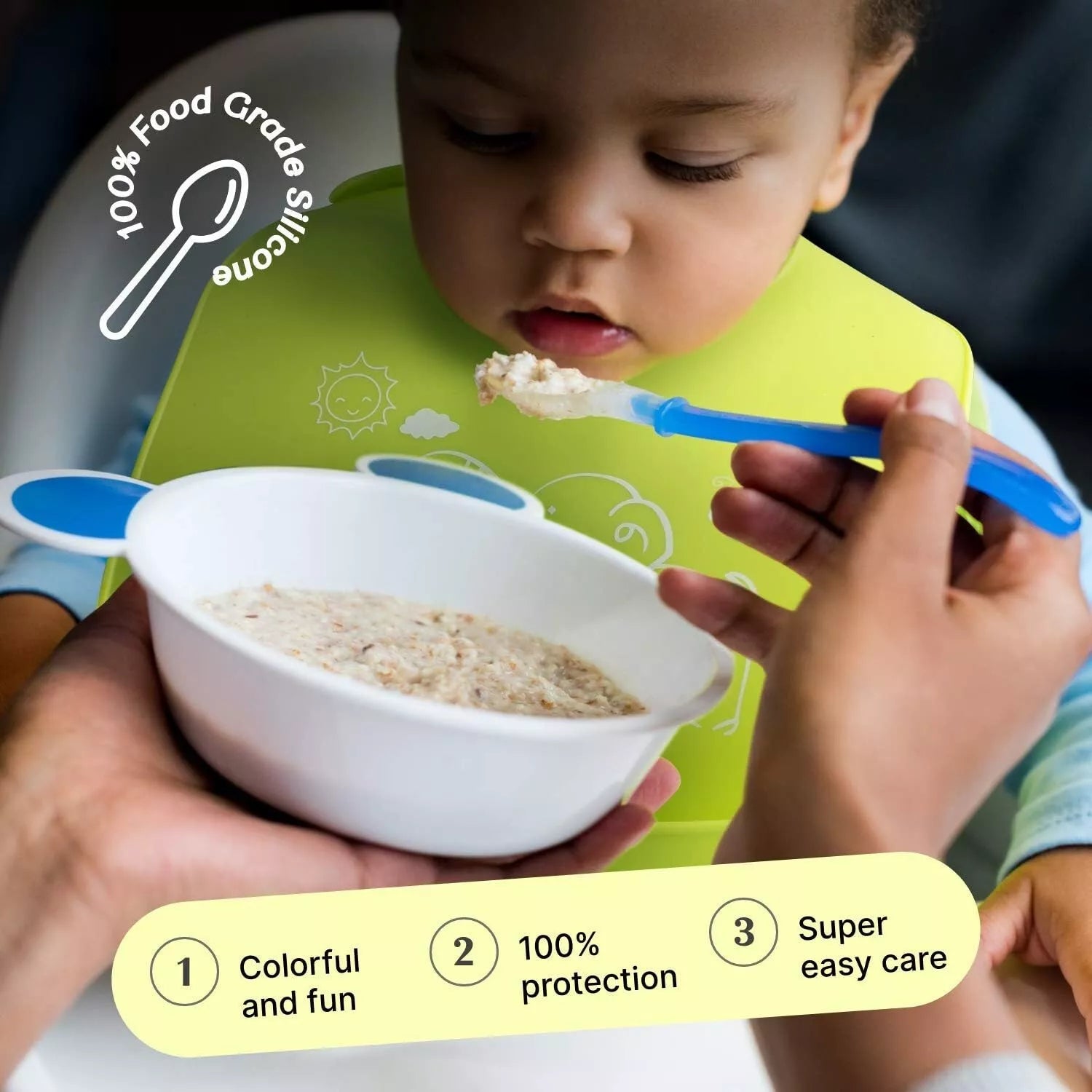 3X Baby Silicone Bibs Waterproof Feeding Bibs with Food Catcher Easy Wipe Clean