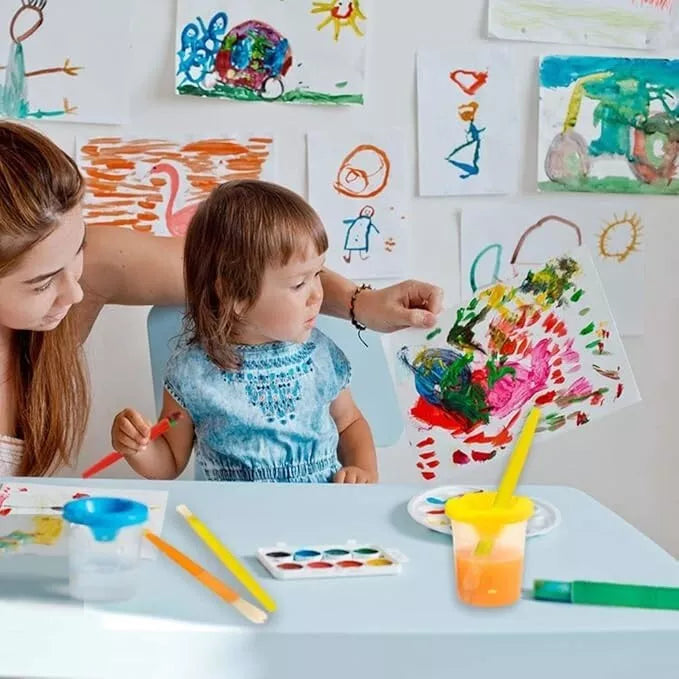 Kids Paint Pots with Lids and Paint Brushes for Children Assortment Spill Proof