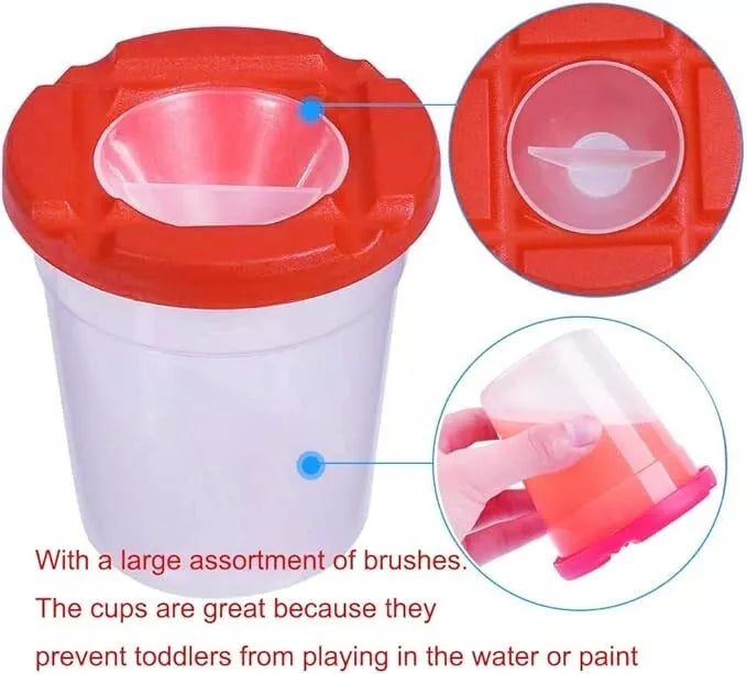 Kids Paint Pots with Lids and Paint Brushes for Children Assortment Spill Proof