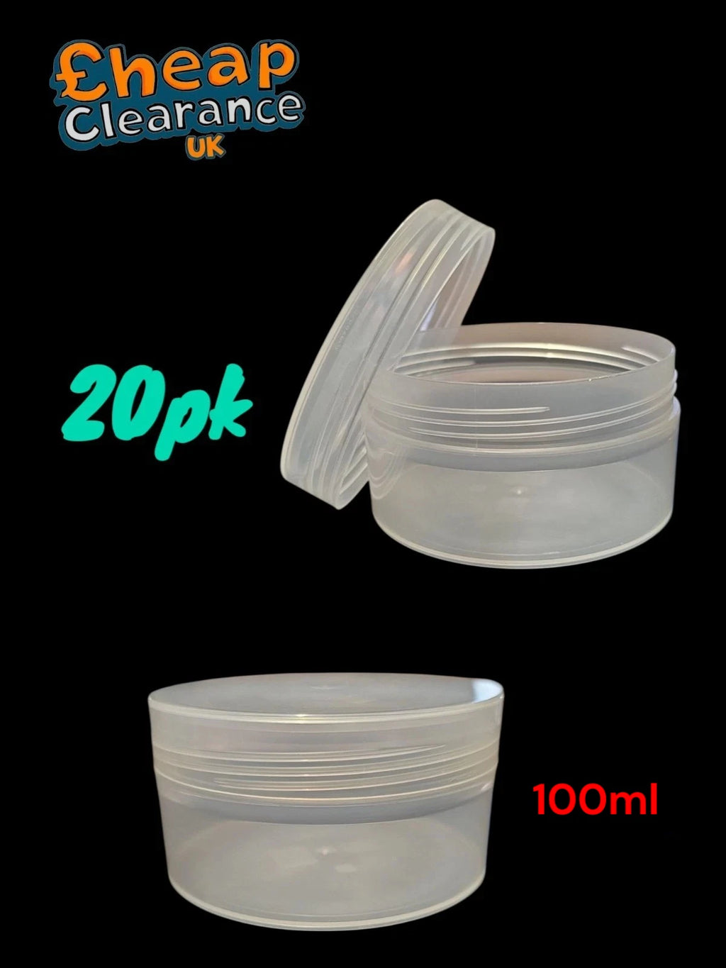 20PK PLASTIC STORAGE JARS SCREW TOP LIDS 100ml Craft/DIY Cosmetics etc BIG SALE