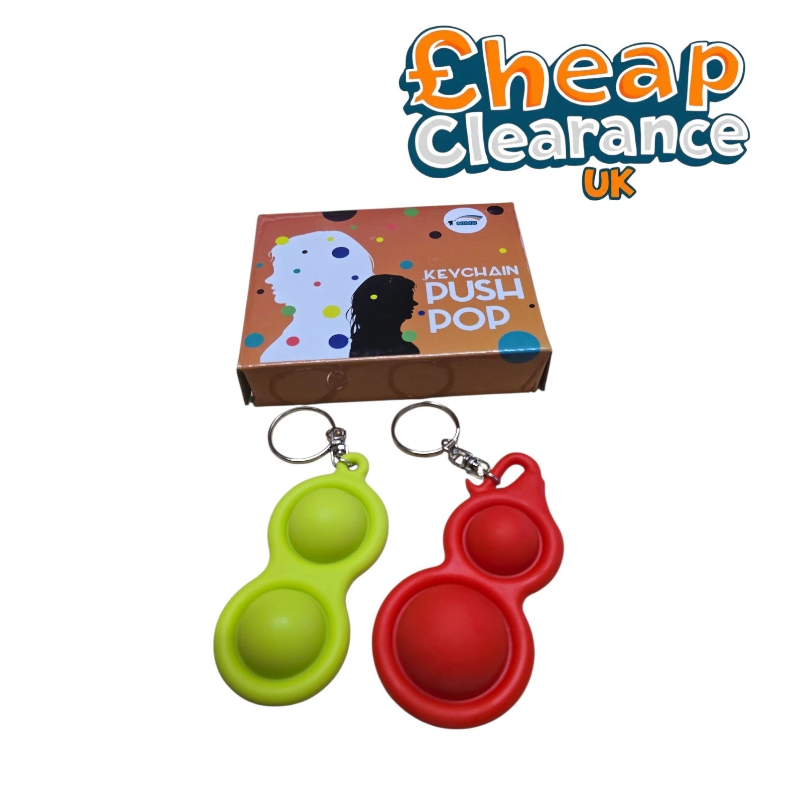 Fidget Toy Keychain Push Pop Stress Relief Sensory Hand Toy, Kids Adults, 2 Pack
