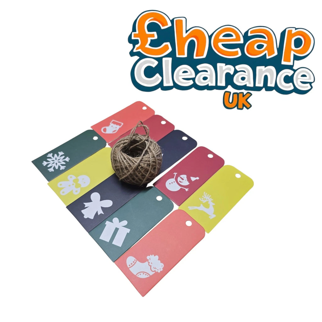 100 Rectangle Scalloped Gift Tags with 20m Jute String 10 Christmas Desing