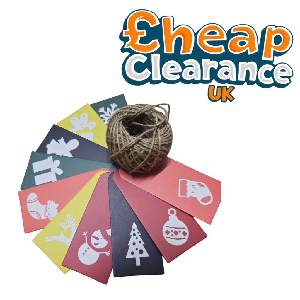 100 Rectangle Scalloped Gift Tags with 20m Jute String 10 Christmas Desing