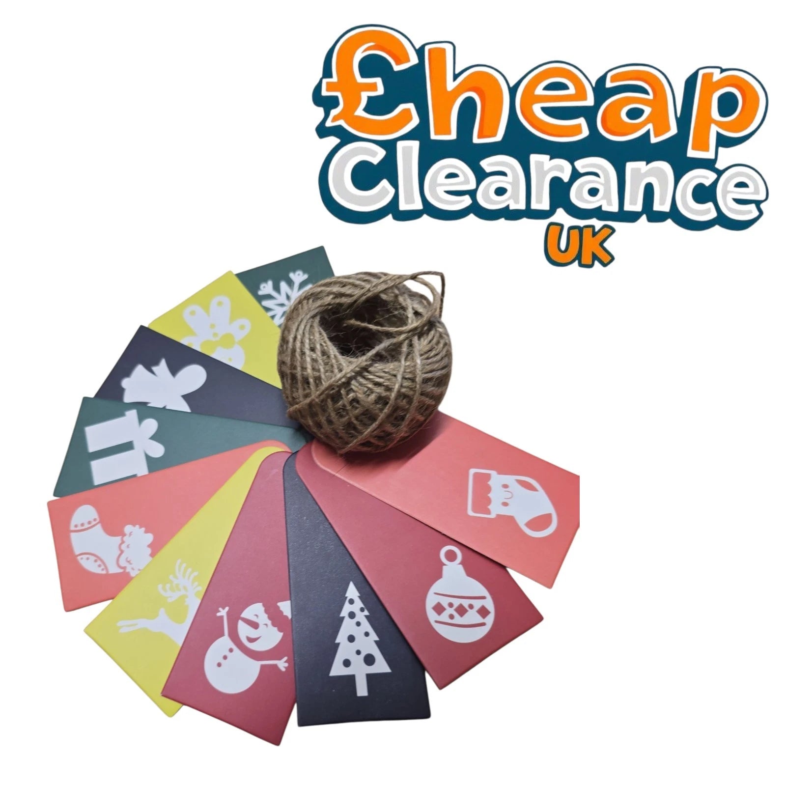 100 Rectangle Scalloped Gift Tags with 20m Jute String 10 Christmas Desing