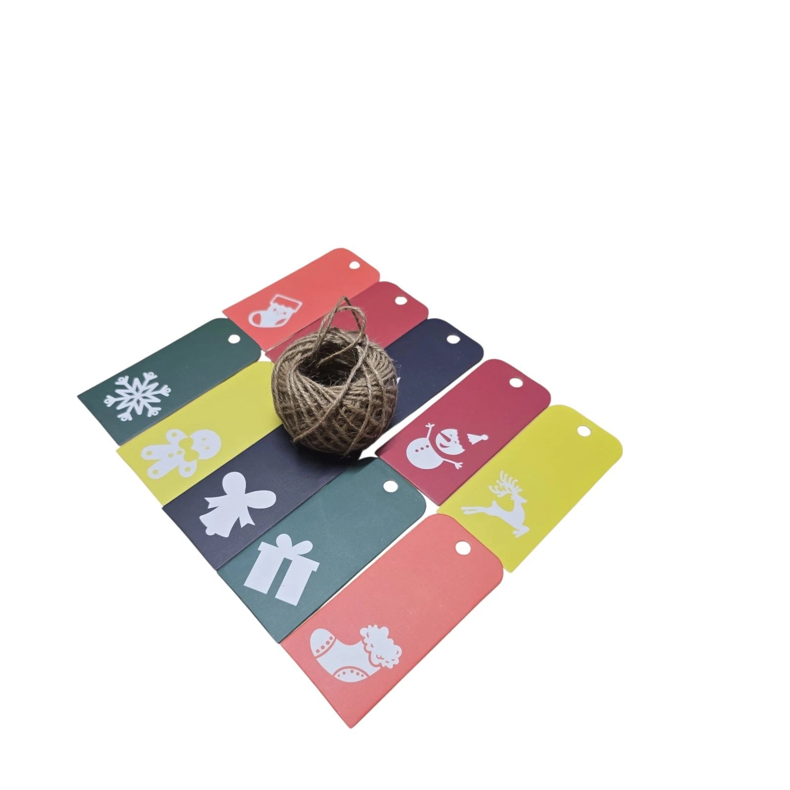 100 Rectangle Scalloped Gift Tags with 20m Jute String 10 Christmas Desing