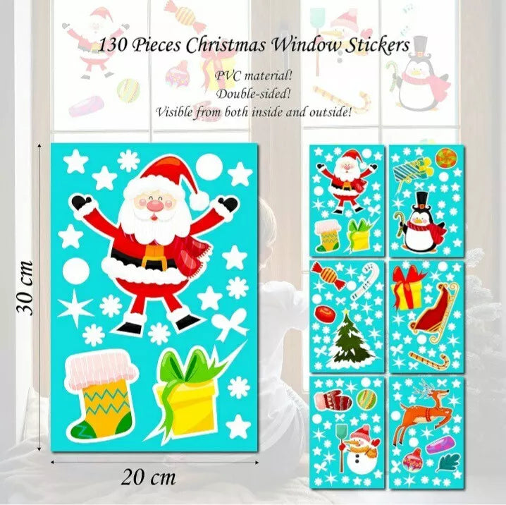 NIMU 130 Pieces Christmas Window Stickers Reusable Easy To Attach