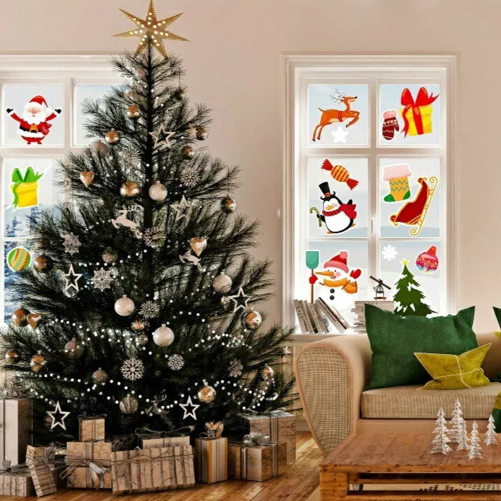 NIMU 130 Pieces Christmas Window Stickers Reusable Easy To Attach