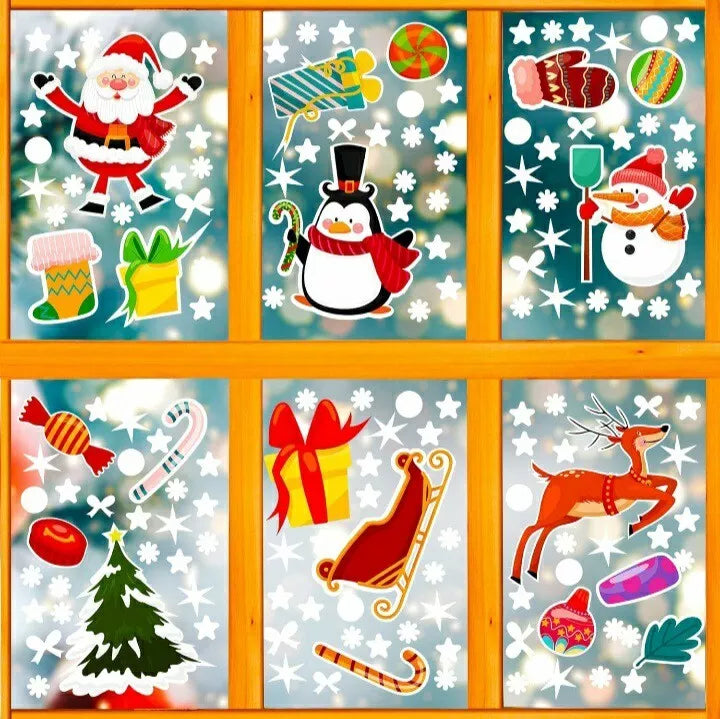 NIMU 130 Pieces Christmas Window Stickers Reusable Easy To Attach