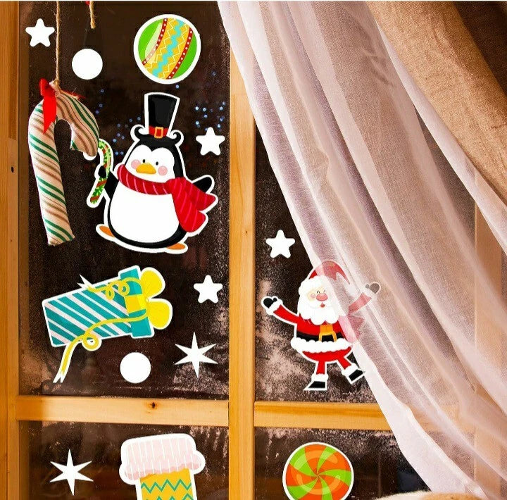 NIMU 130 Pieces Christmas Window Stickers Reusable Easy To Attach