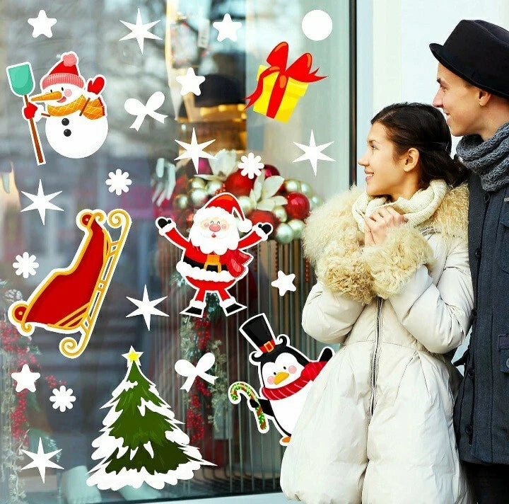 NIMU 130 Pieces Christmas Window Stickers Reusable Easy To Attach