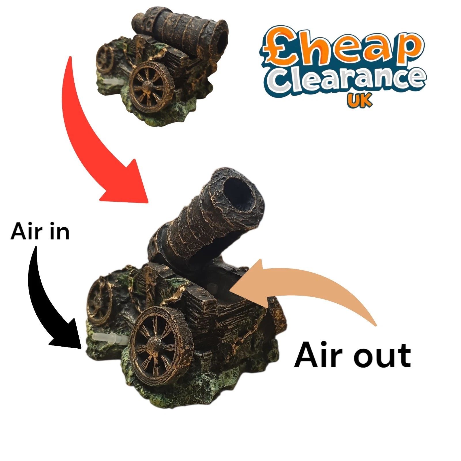 Aquarline Air Operated Cannon Aquarium Fish Tank Decor Ornament