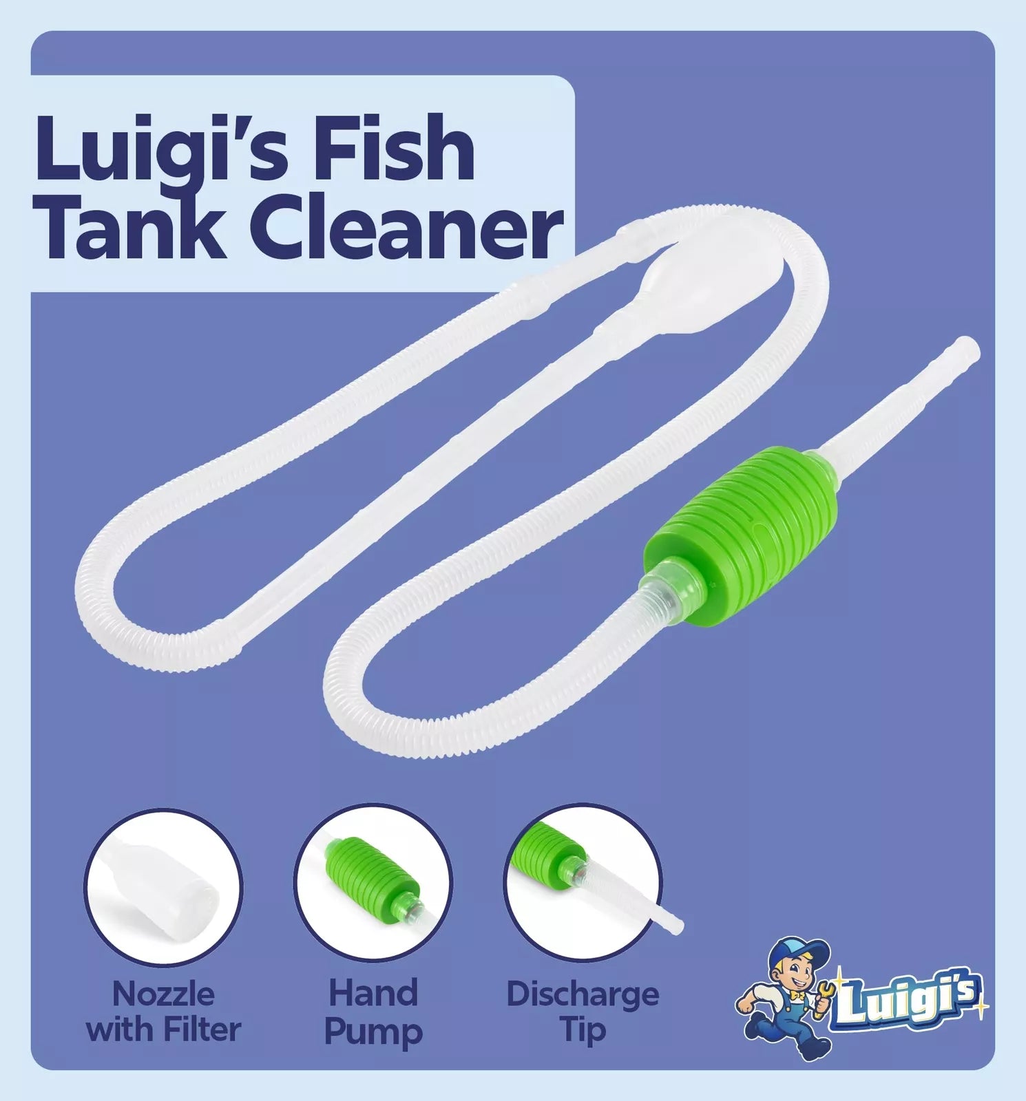 Luigi's Syphon Fish Tank Cleaner for Aquarium - Filtered Hand Vacuum Syphon Pump