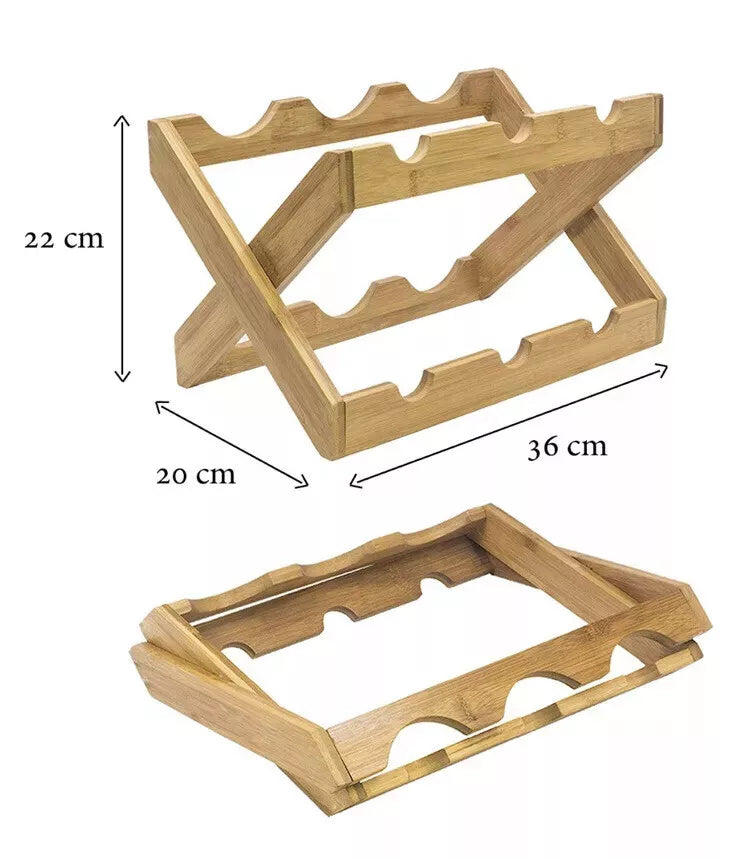 Organic Pandagrip Bamboo Foldable Wine Rack for 6 Bottles Storage Bottle Stand