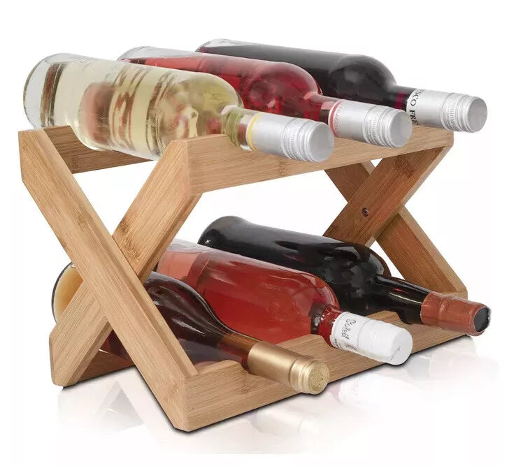 Organic Pandagrip Bamboo Foldable Wine Rack for 6 Bottles Storage Bottle Stand