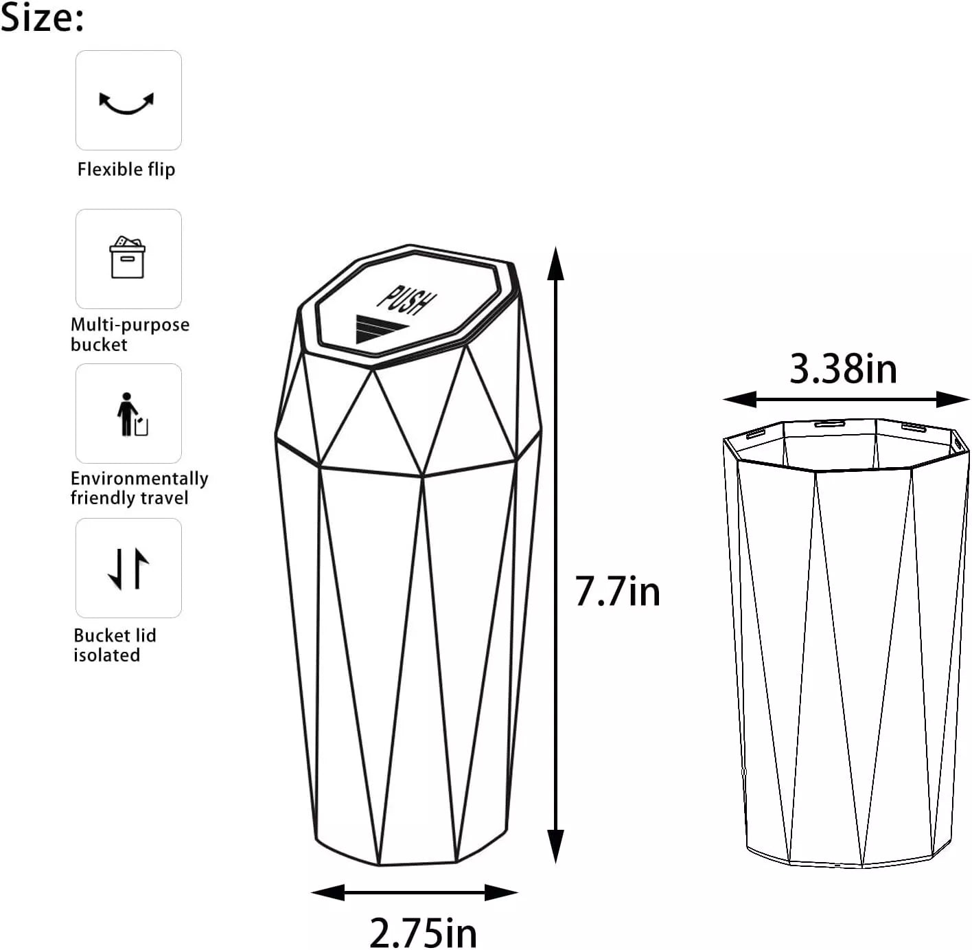 Small CAR TRASH BIN Cup Holder Portable Plastic Diamond Shap Home Office Bedroom