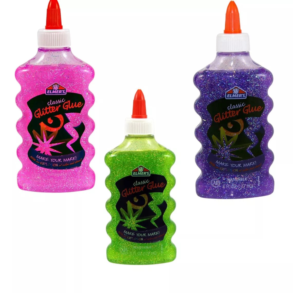Elmers Glitter Liquid PVA Glue Washable Great for Slime! 177ml 6pk or 3pk