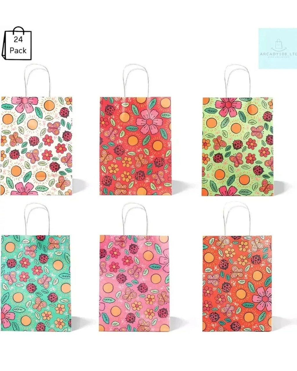 24pcs Paper Party Bags With handle Flowers Theme