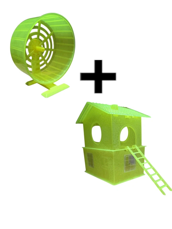 Moon Glow Hamster House ( Glow in the Dark) 2 tier Plus Moon Glow Wheel