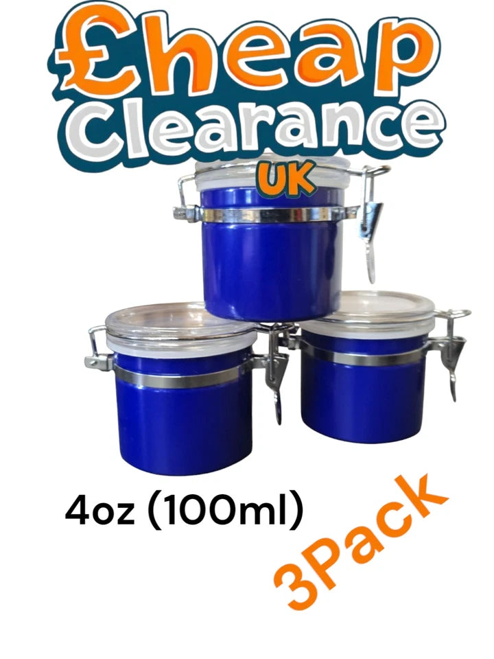 3x 4oz Stainless Steel Storage Jars Airtight with Clip Seal Lid Food Container